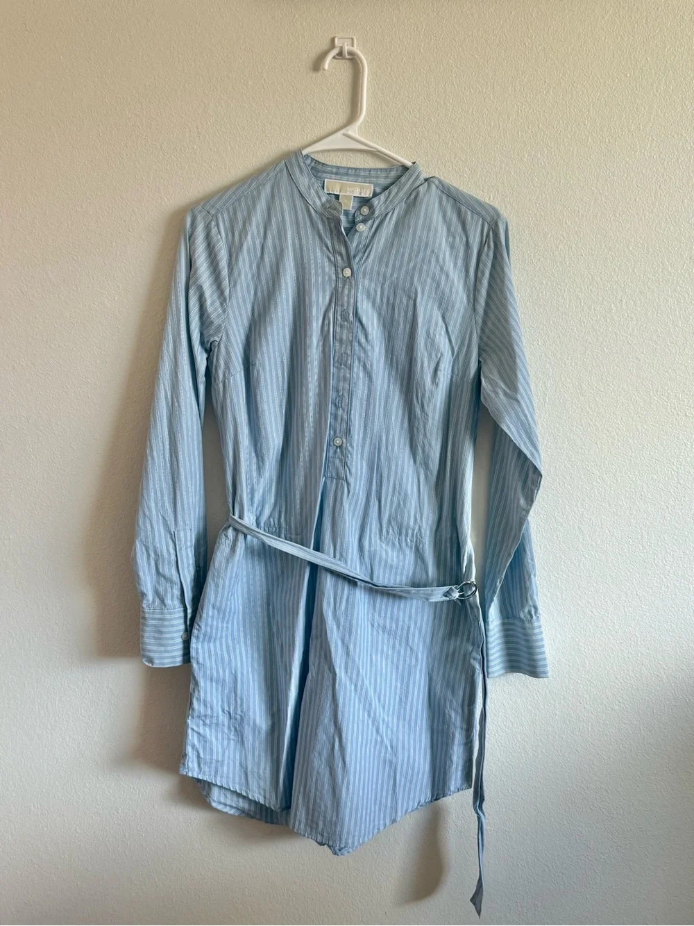 Michael Kors Light Blue Striped Long-Sleeve Shirt Dress